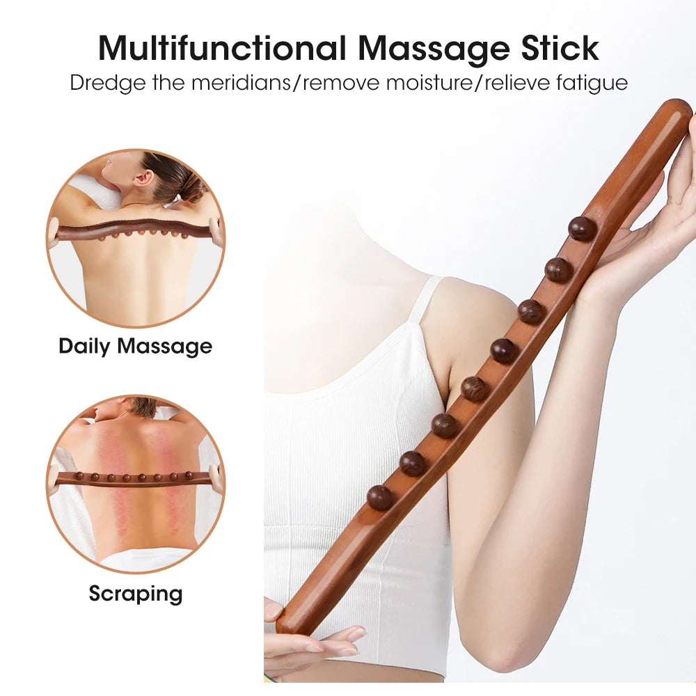 Wooden Body Roller | Natural Beech Massage Stick (8 & 20 Bead Versions)