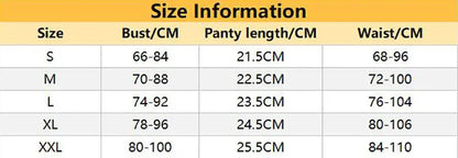 Size chart showing bust, panty length, and waist measurements for lace nightdress set
