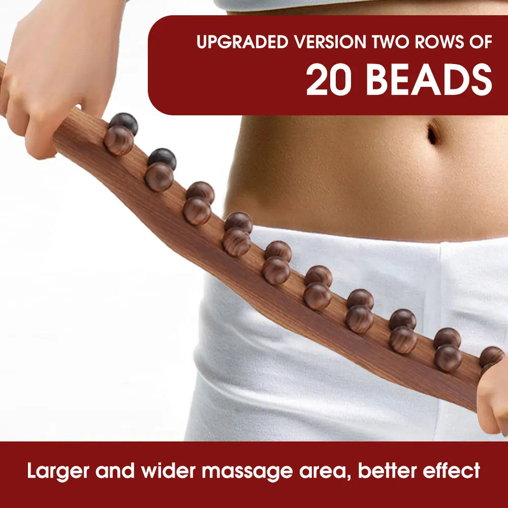 20-bead version of the wooden massage roller for deep full-body massage